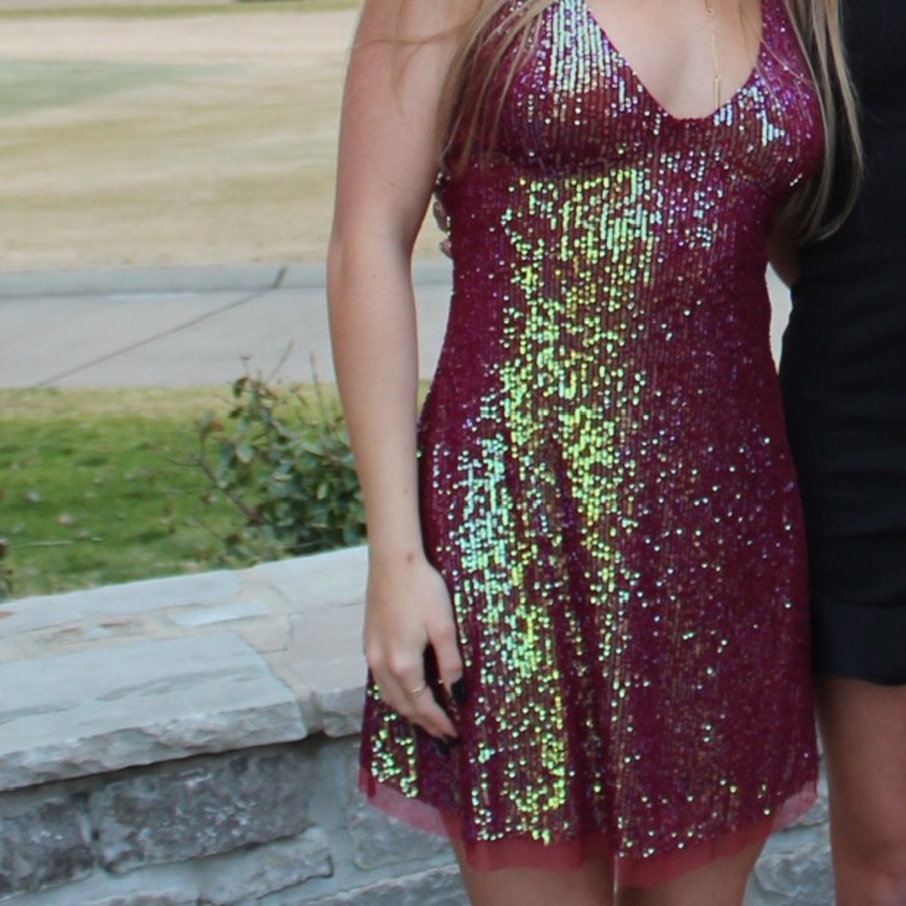 Free People Gold Rush Mini Dress in Cranberry